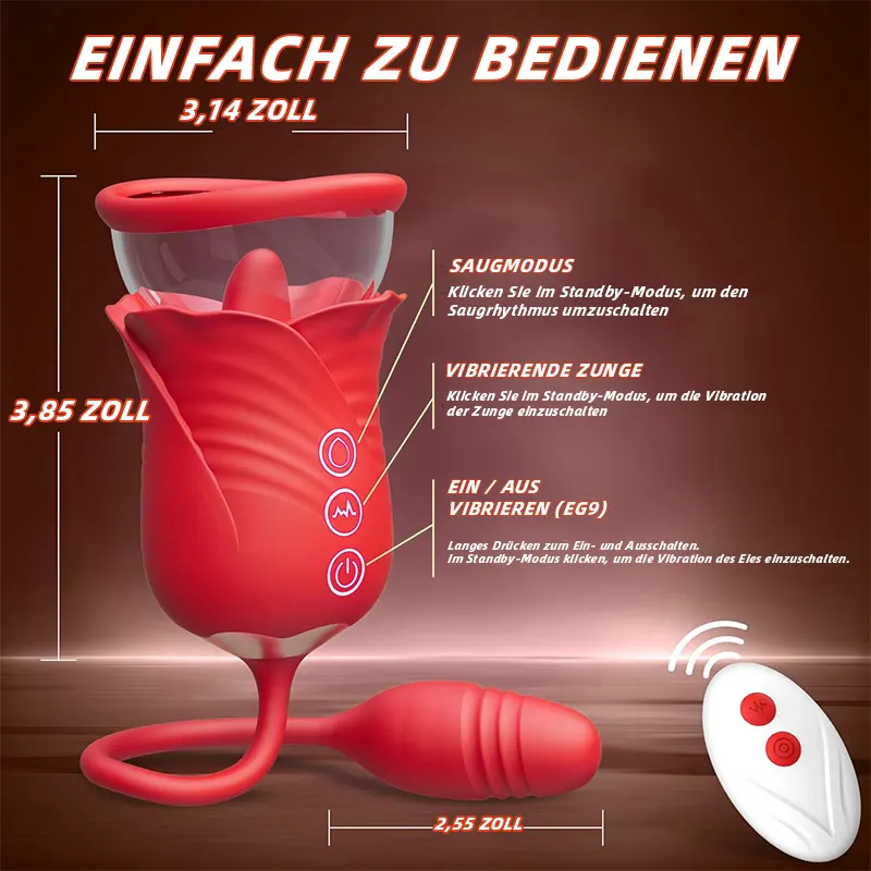 Rose Toy Klitorisstimulator 3-in-1 mit Zunge und Saugfunktion