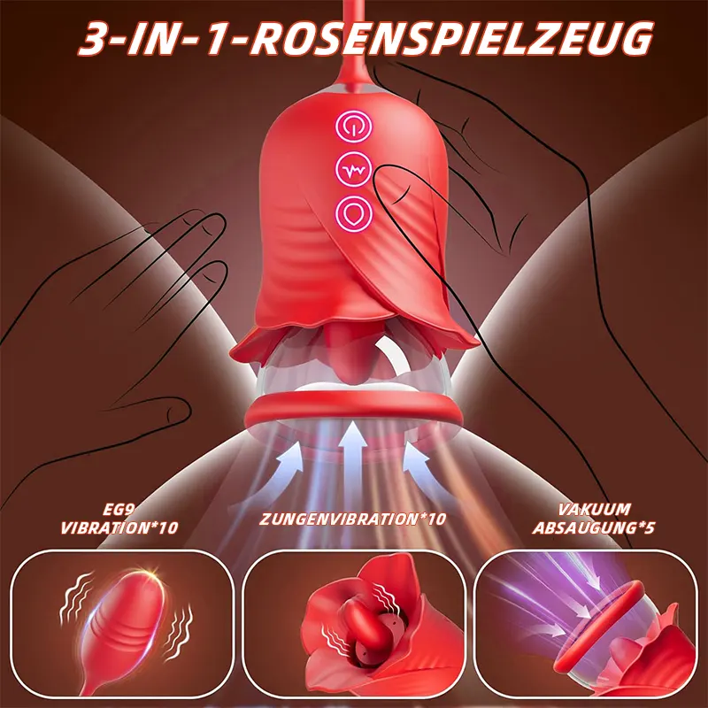 Rose Toy Klitorisstimulator 3-in-1 mit Zunge und Saugfunktion